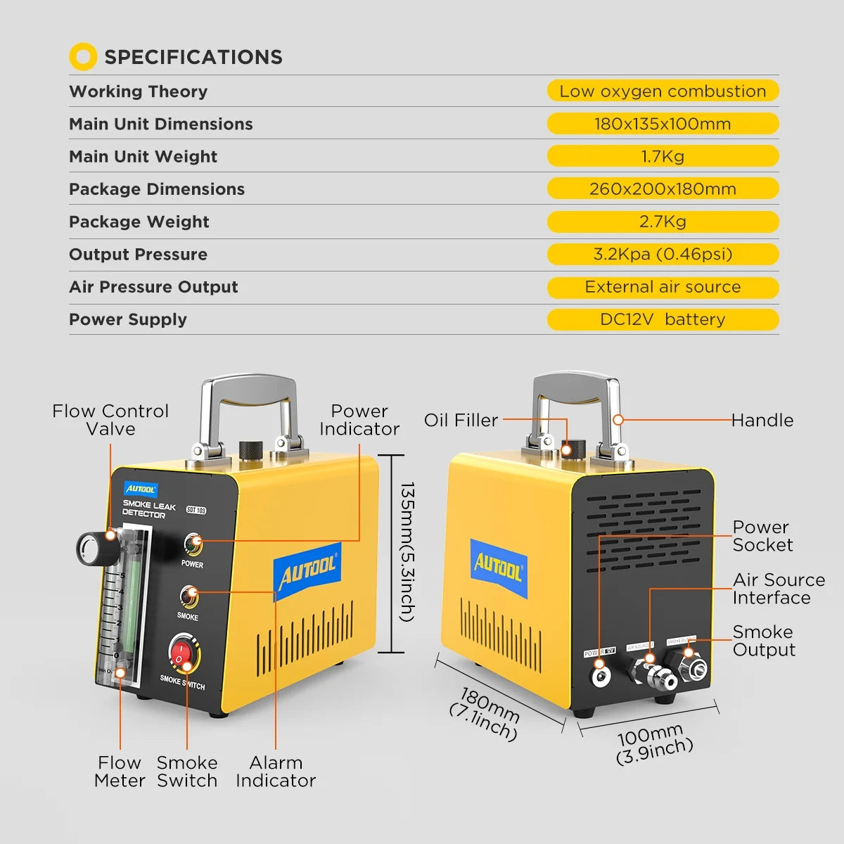 AUTOOL Car EVAP Smoke Machine Leak Tester, DC12V I193