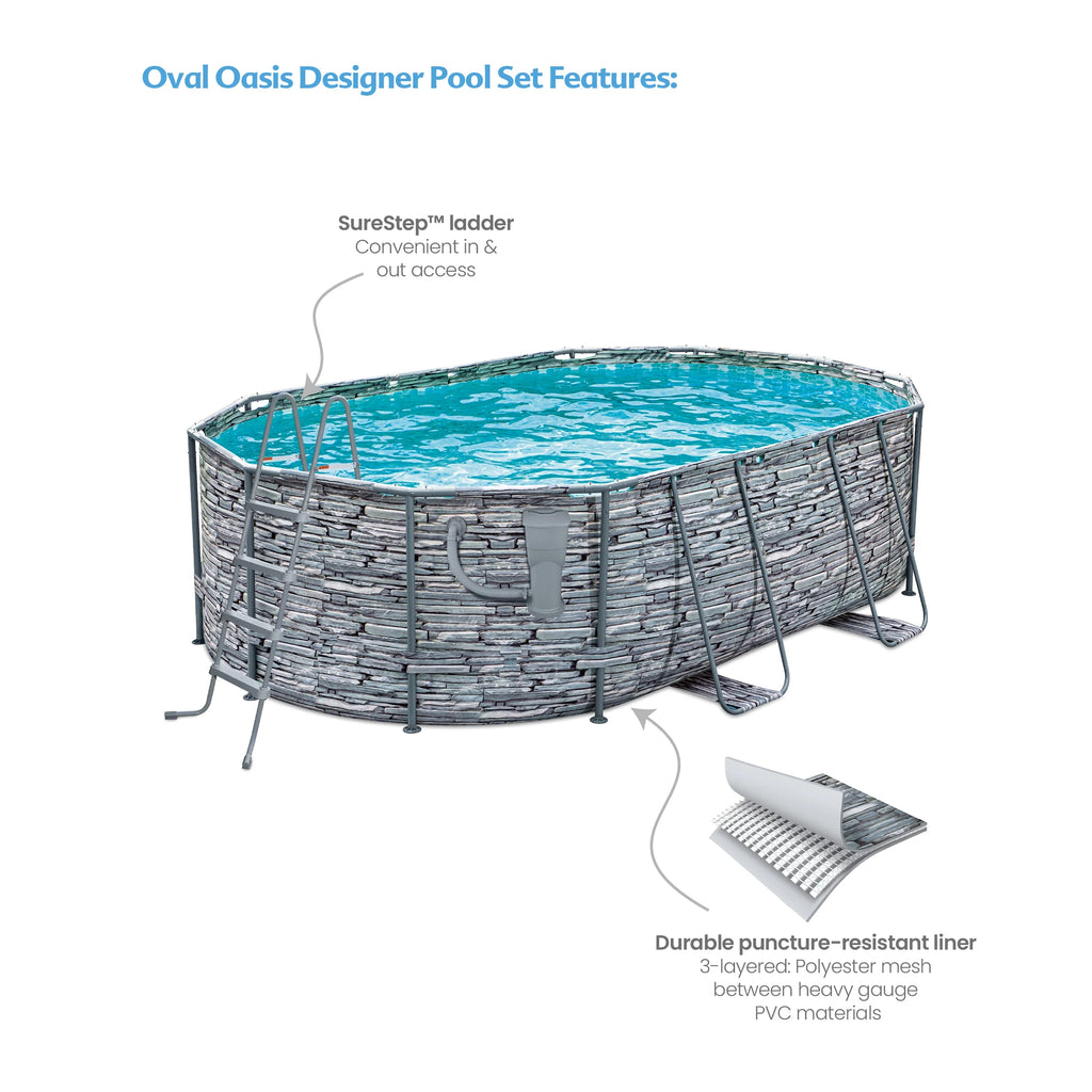Funsicle 16 ft Oval Oasis Designer Above Ground Pool, Stone Print E4150