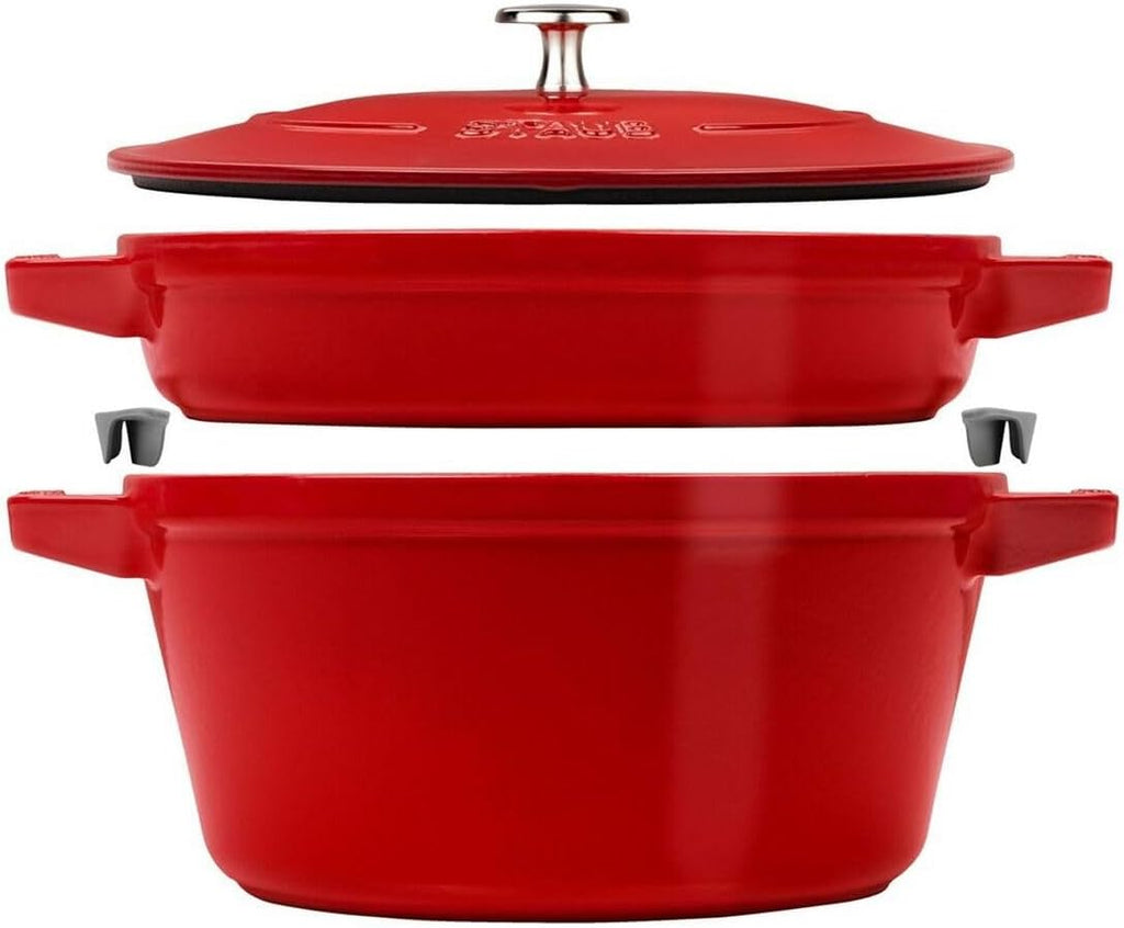 STAUB La Cocotte Cooking Pot Set 2 Pieces Round Cast Iron Cherry Red