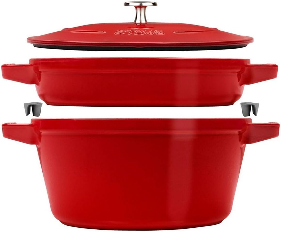 STAUB La Cocotte Cooking Pot Set 2 Pieces Round Cast Iron Cherry Red