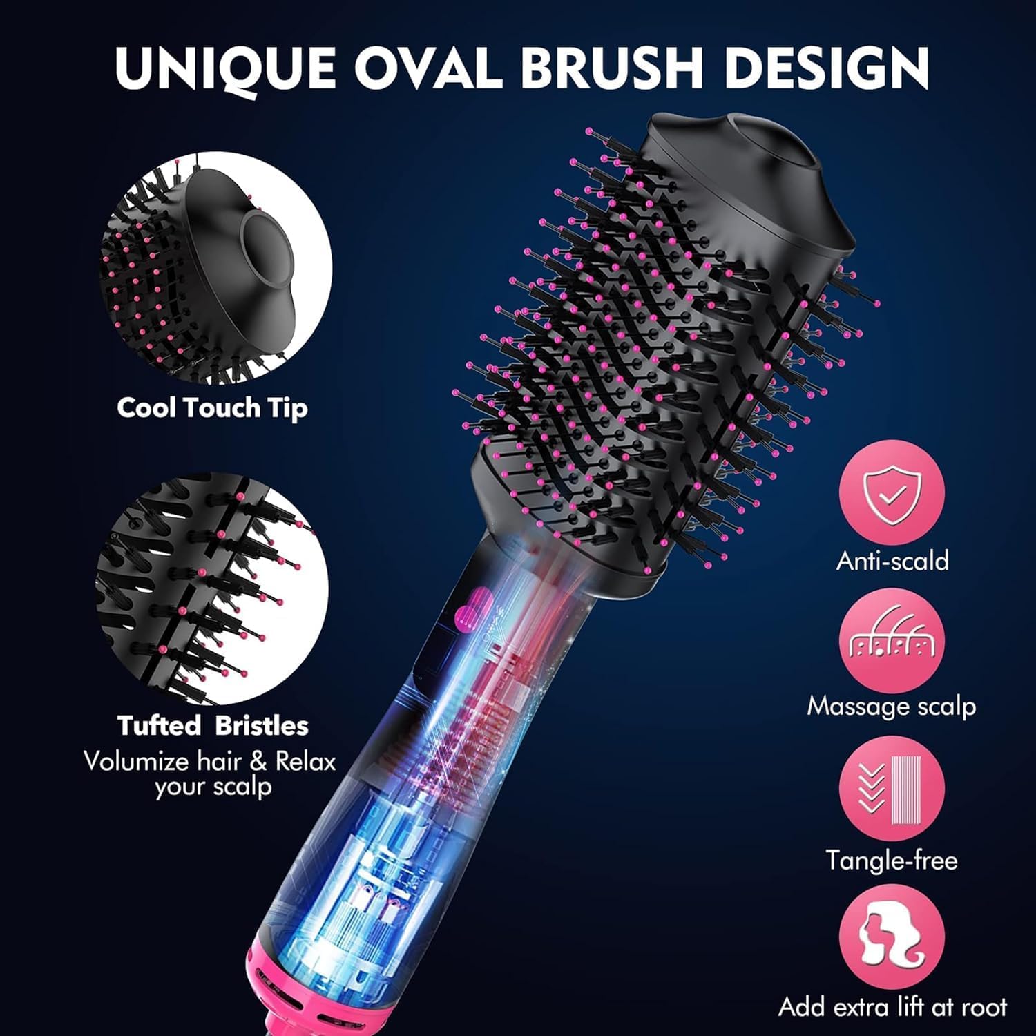 4 in 1 Hot Air Brush Hair Dryer and Styler for All Hair Types, Black D633341