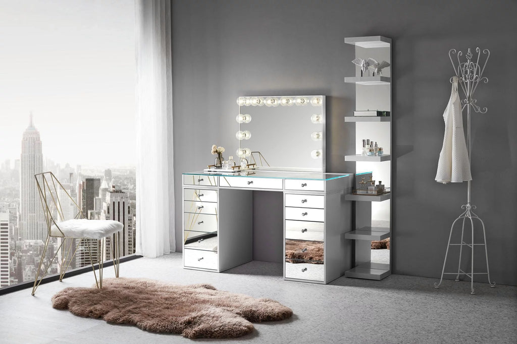 Impressions Vanity SlayStation 2.0 Mirrored Tabletop with 5 Drawer Units Bundle, Bright White M717852