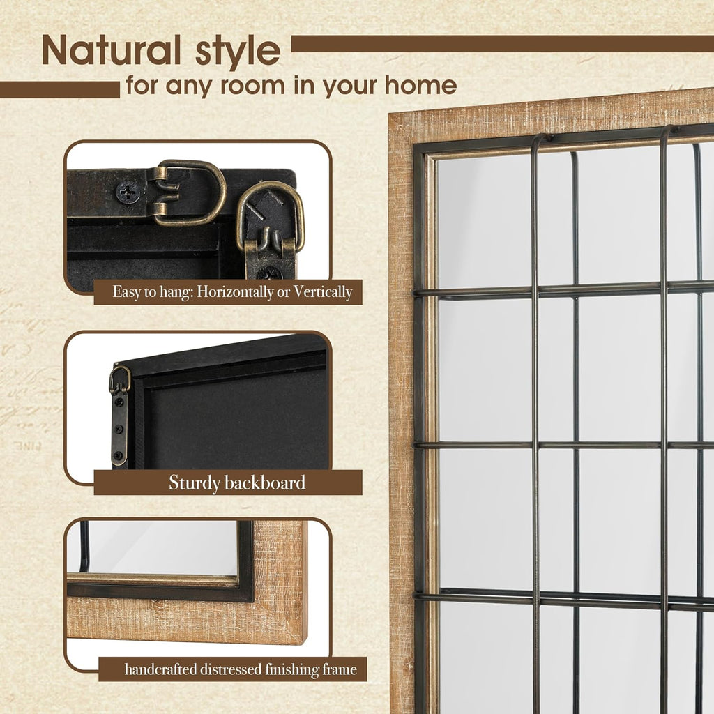 Wall Mirror 24x32 Farmhouse Rectangle Wood Metal Frame Decor k7