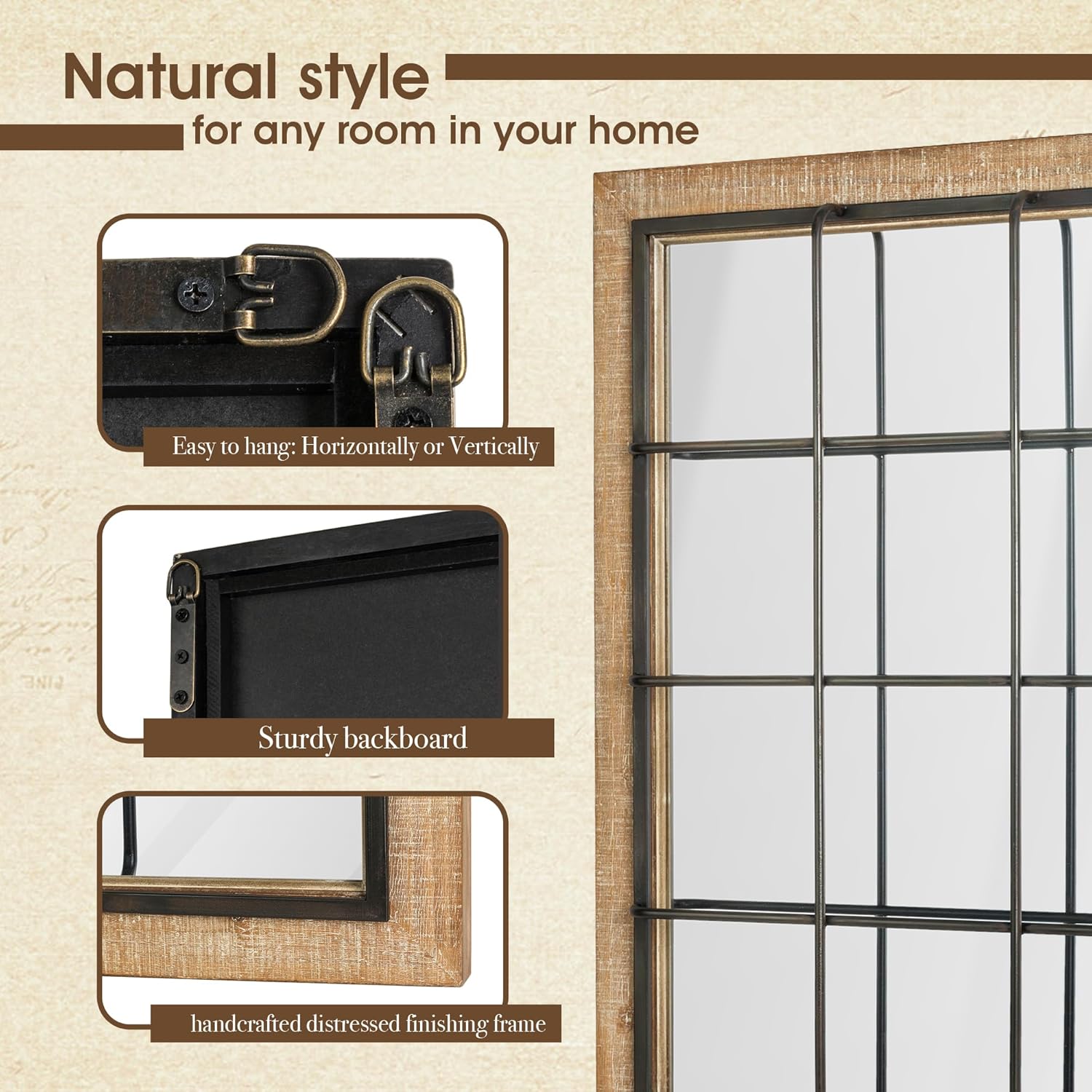 Wall Mirror 24x32 Farmhouse Rectangle Wood Metal Frame Decor k7