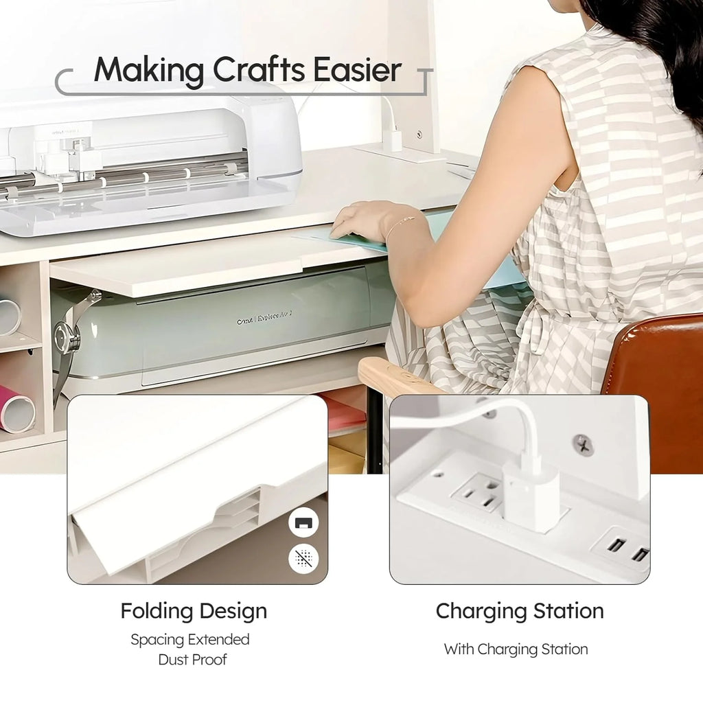 Craft Cabinet with Charging Station and Pegboard for Cricut Machines V868