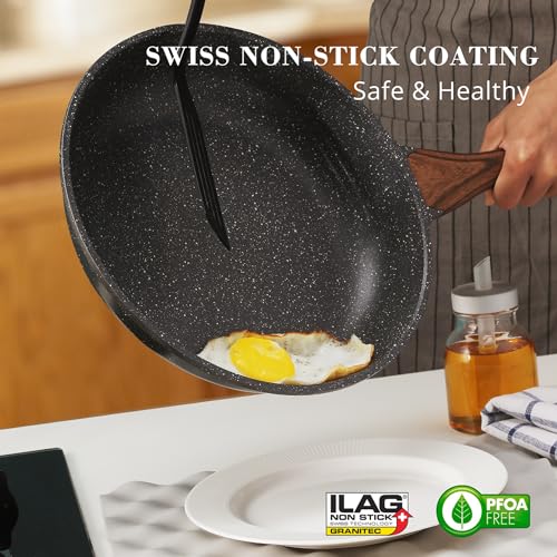SENSARTE Nonstick Frying Pan Skillet, Swiss Granite Coating, PFOA Free (9.5+11+12.5 Inch) Z33186