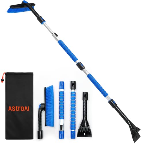 AstroAI 47.2" Ice Scrapers for Car Windshieldand Extendable Snow Brush with Foam Grip and 360° Pivoting Brush Head for Christmas Car Auto Truck SUV(Orange)