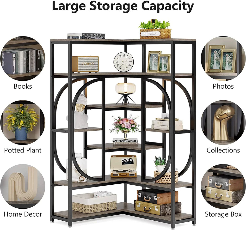 Tribesigns 7-Shelf Corner Bookshelf, L-Shaped Modern Bookcase with Storage Y42421