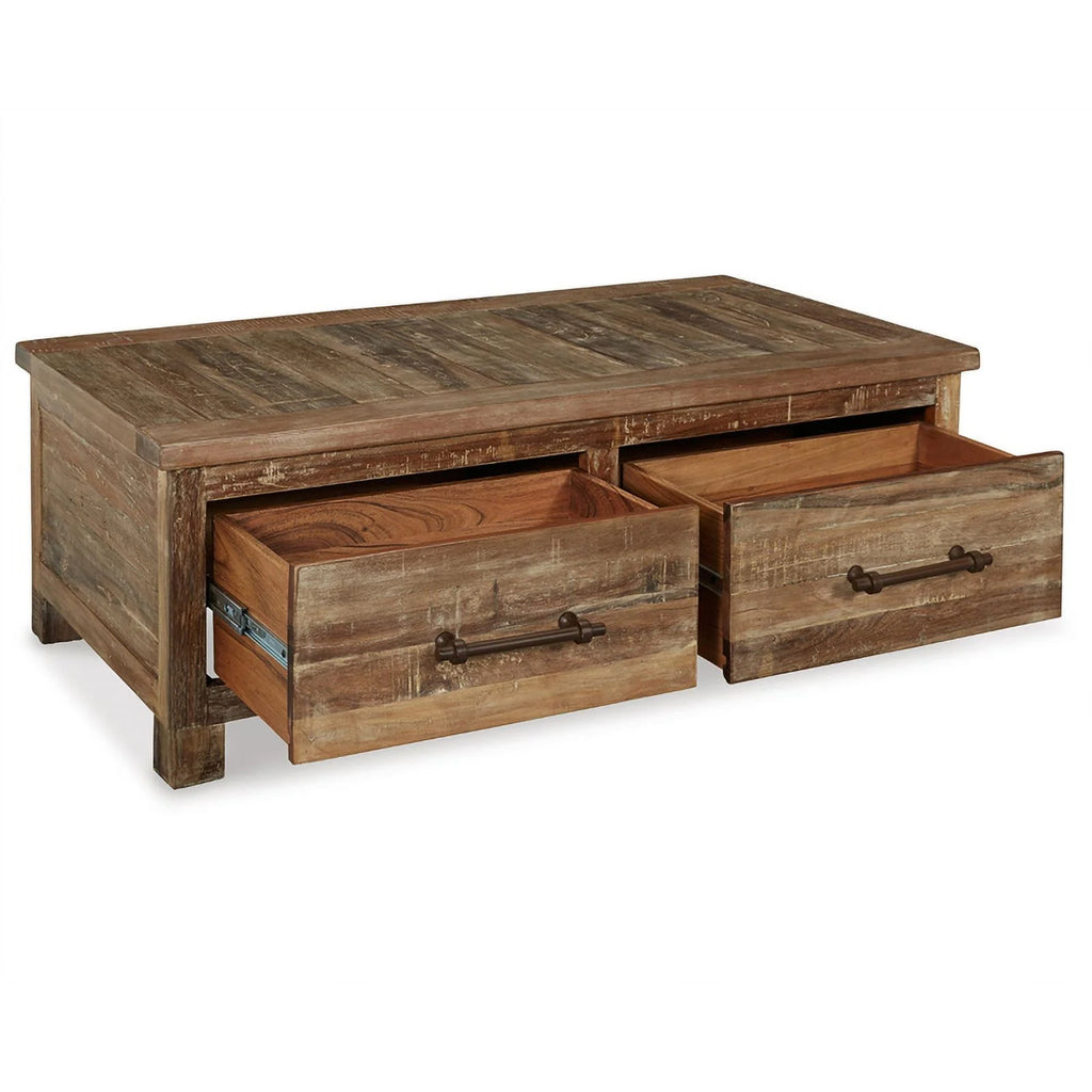 Ashley Furniture Randale Wood Coffee Table with Storage, Dark Brown B1247