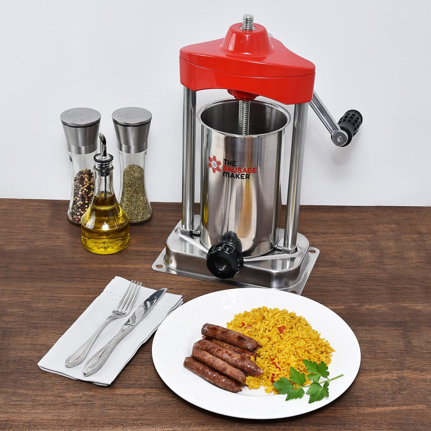 5 lb. Heavy Duty Vertical Sausage Stuffer with Metal Gears and Stuffing Tubes L544444