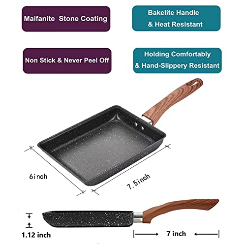Japanese Omelette Pan Tamagoyaki Nonstick Square Egg Roll Pan, 6.3 x 7.8 inch, Black A8103