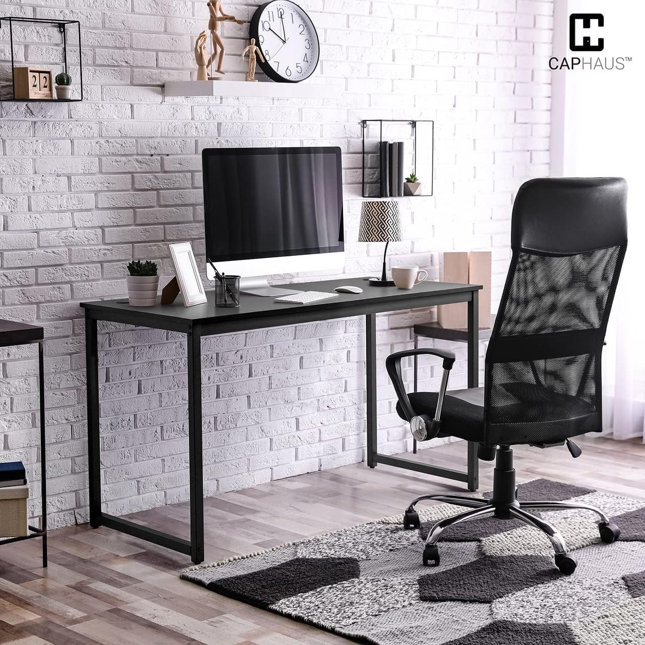 55 Inch Computer Desk for Home Office, Modern Writing Desk, Black Y8340