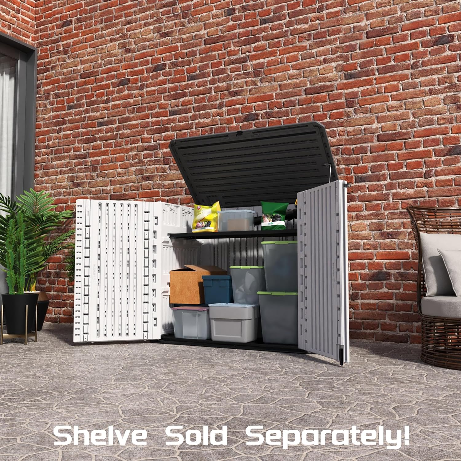 ADDOK Outdoor Horizontal Storage Cabinet Waterproof Lockable White Y138