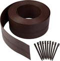 Landscape Edging Coil - 40 feet Length, 5 inch Height, 12 Stakes Included, with Wood Grain - Terrace Board, Grass Barrier, Garden Borders (Brown)