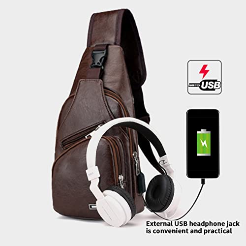 Waterproof Leather Sling Backpack with USB Charging a7