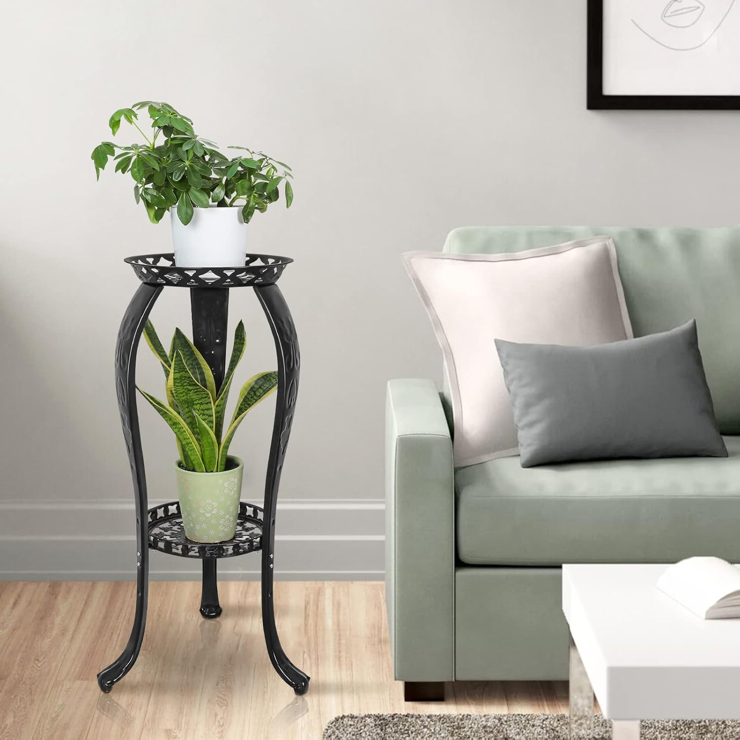 Metal Plant Stand 2 Tier Indoor Outdoor Black 7k