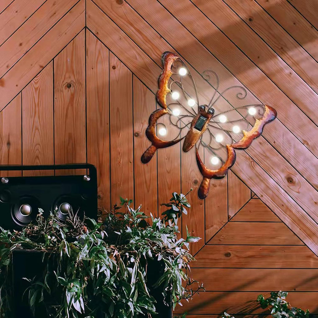 Solar Metal Butterfly Garden Wall Art Decor Hanging Sculpture k7