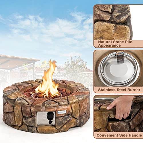 28 Inch Propane Fire Pit Table with Lava Rocks and Cover k7m