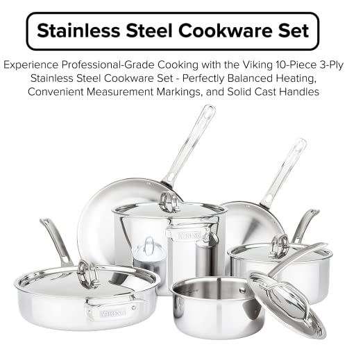 Viking Culinary 3-Ply Stainless Steel Cookware Set, 5 Piece, Induction Compatible X859
