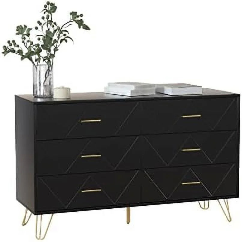 HOOMHIBIU 6 Drawer Dresser for Bedroom, Rustic Wood Chest, Black L41703