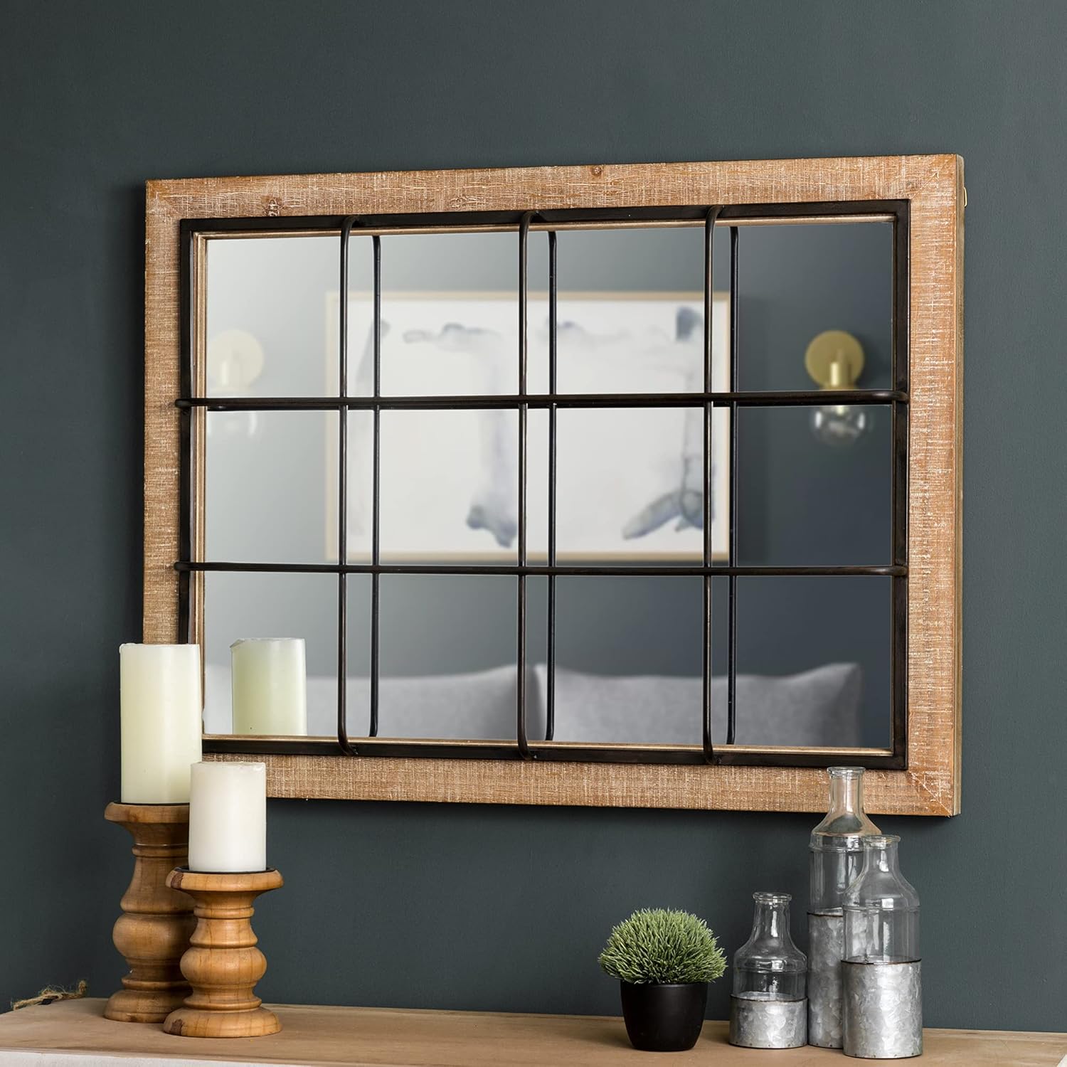 Wall Mirror 24x32 Farmhouse Rectangle Wood Metal Frame Decor k7