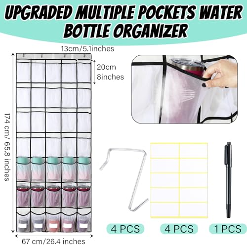 Over the Door Water Bottle Organizer with Elastic Strap Mesh Bag (White) V93124