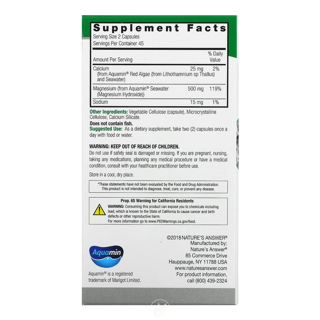 Nature's Answer Marine Based Magnesium 500mg, 90 Vegetarian Capsules, 2 Pack M527730
