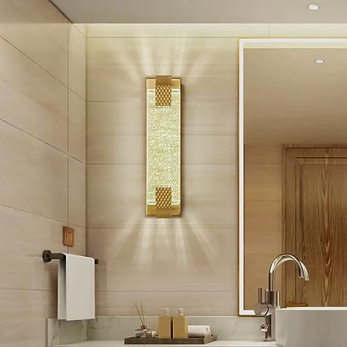 Crystal Wall Sconce LED Vanity Light Gold 15in 2 Pack a7