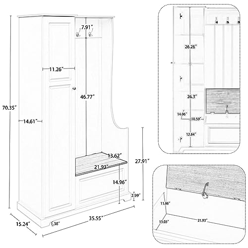 Hall Tree with Flip-Up Bench and Coat Rack, Black F8511