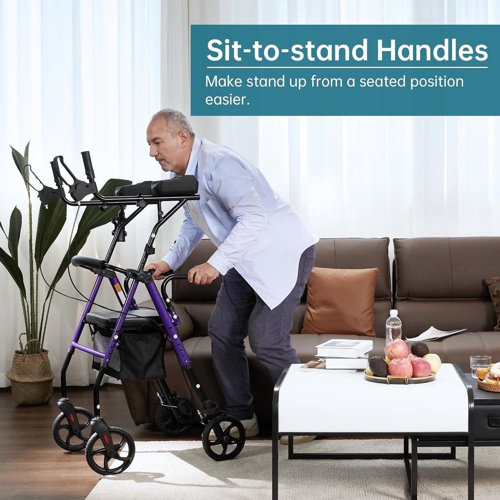 Upright Walker with Padded Seat and Backrest, Compact Folding Frame for Seniors k7p