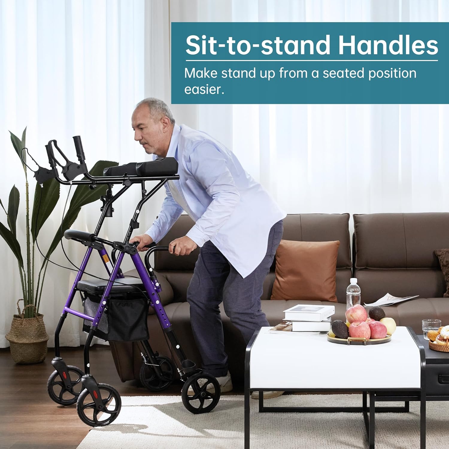 Upright Walker with Padded Seat and Backrest, Compact Folding Frame for Seniors k7p