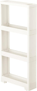 Slim Rolling Cart Wagon Trolley 4 Tiers 4.72" Slim x 33.46" Tall Kitchen Pantry Bathroom Laundry Home Organizing Space-Saving Storage Shelf Rack with Roller Mobile Shelving Narrow Space White