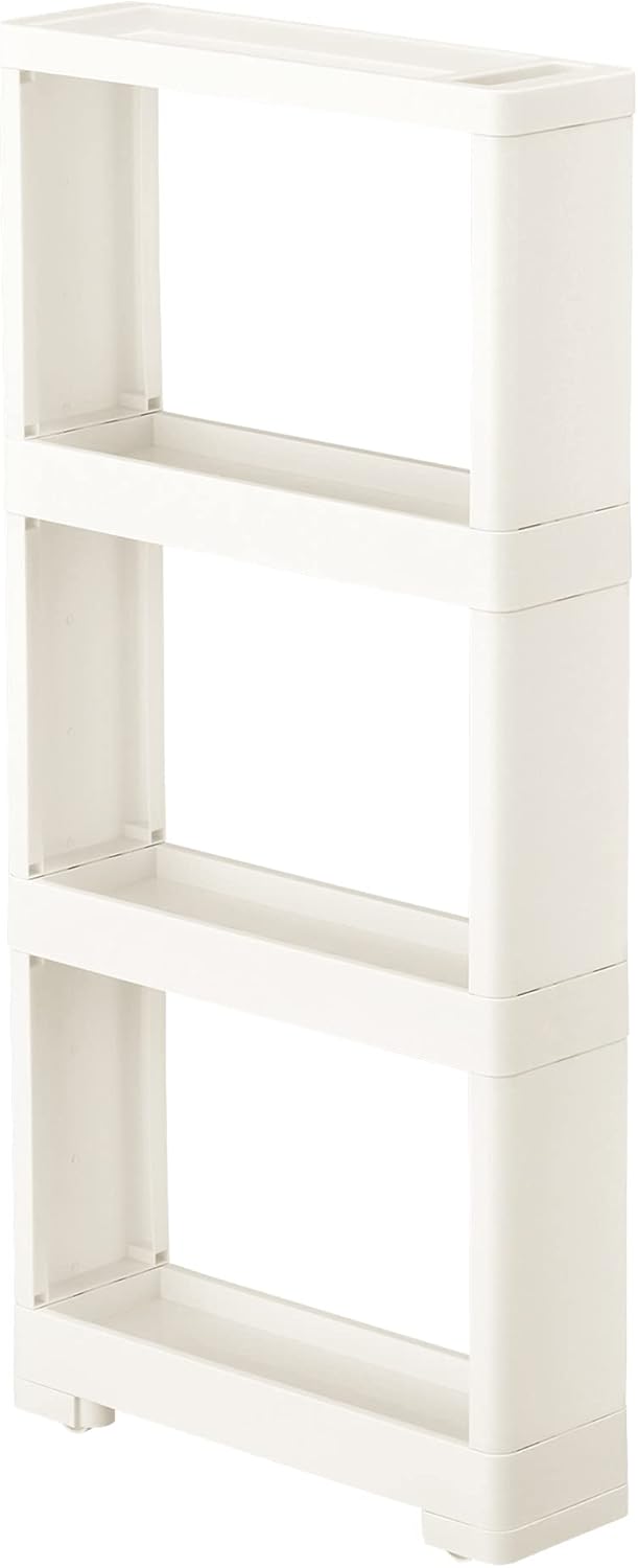 Slim Rolling Cart Wagon Trolley 4 Tiers 4.72" Slim x 33.46" Tall Kitchen Pantry Bathroom Laundry Home Organizing Space-Saving Storage Shelf Rack with Roller Mobile Shelving Narrow Space White