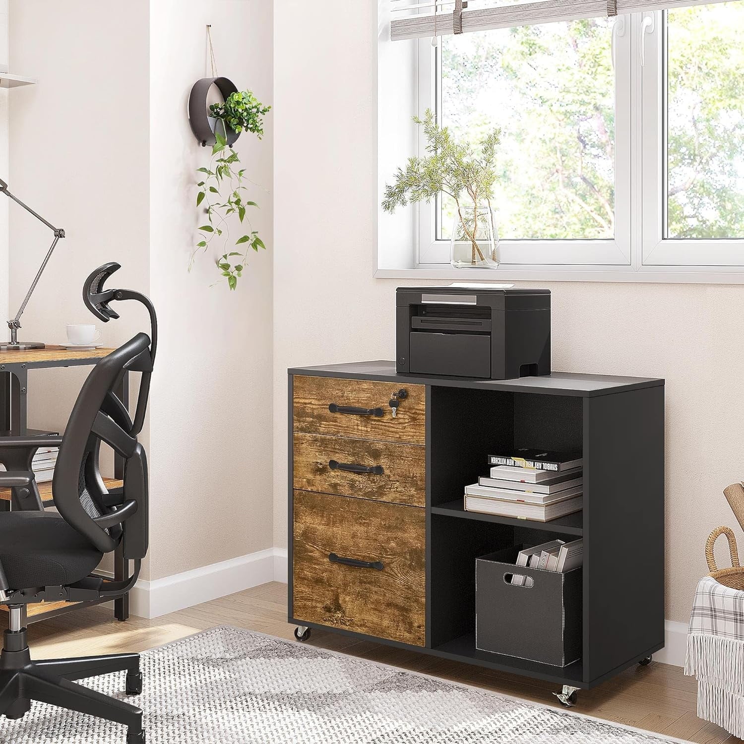 Black File Cabinet with Lock, 3 Drawer Lateral for Home Office O4008