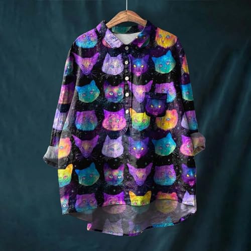 Women Button Down Shirts Oversized Long Sleeve Blouse with Pocket U115557