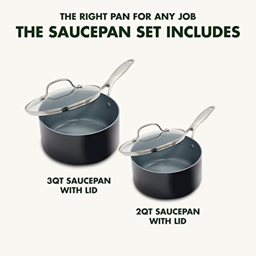 GreenPan Valencia Pro Hard Anodized Ceramic Nonstick Saucepan Pot Set with Lids, Gray L364200