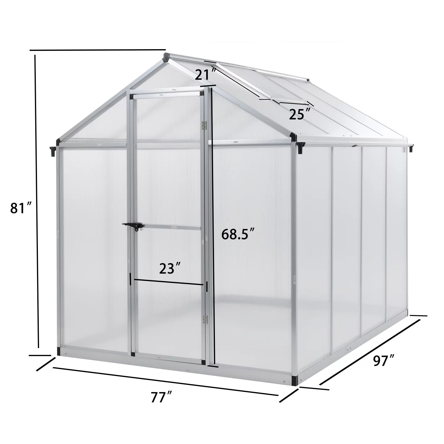 Polycarbonate Greenhouse with Roof Vent and Door Lock 7k
