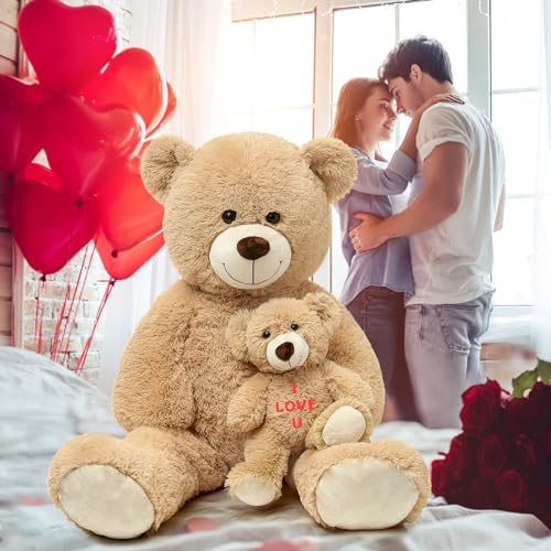 MorisMos Giant 4 Feet Teddy Bear Stuffed Animal with Baby Bear Plush, Brown S619142