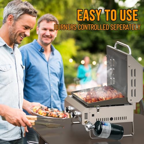 Onlyfire Flat Top Gas Griddle, 2-Burner Portable Propane Grill for Outdoor BBQ Q64541