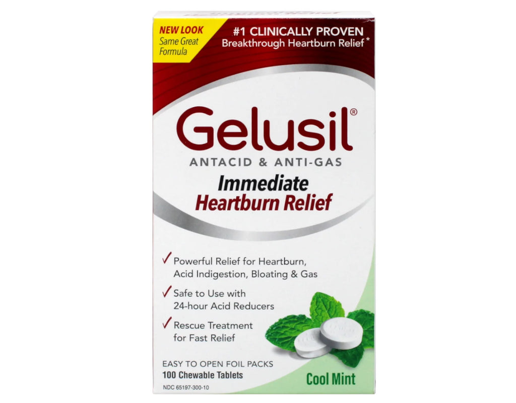 Gelusil Antacid/Anti-Gas Tablets Cool Mint, 100 Tablets (6 Pack) C829871