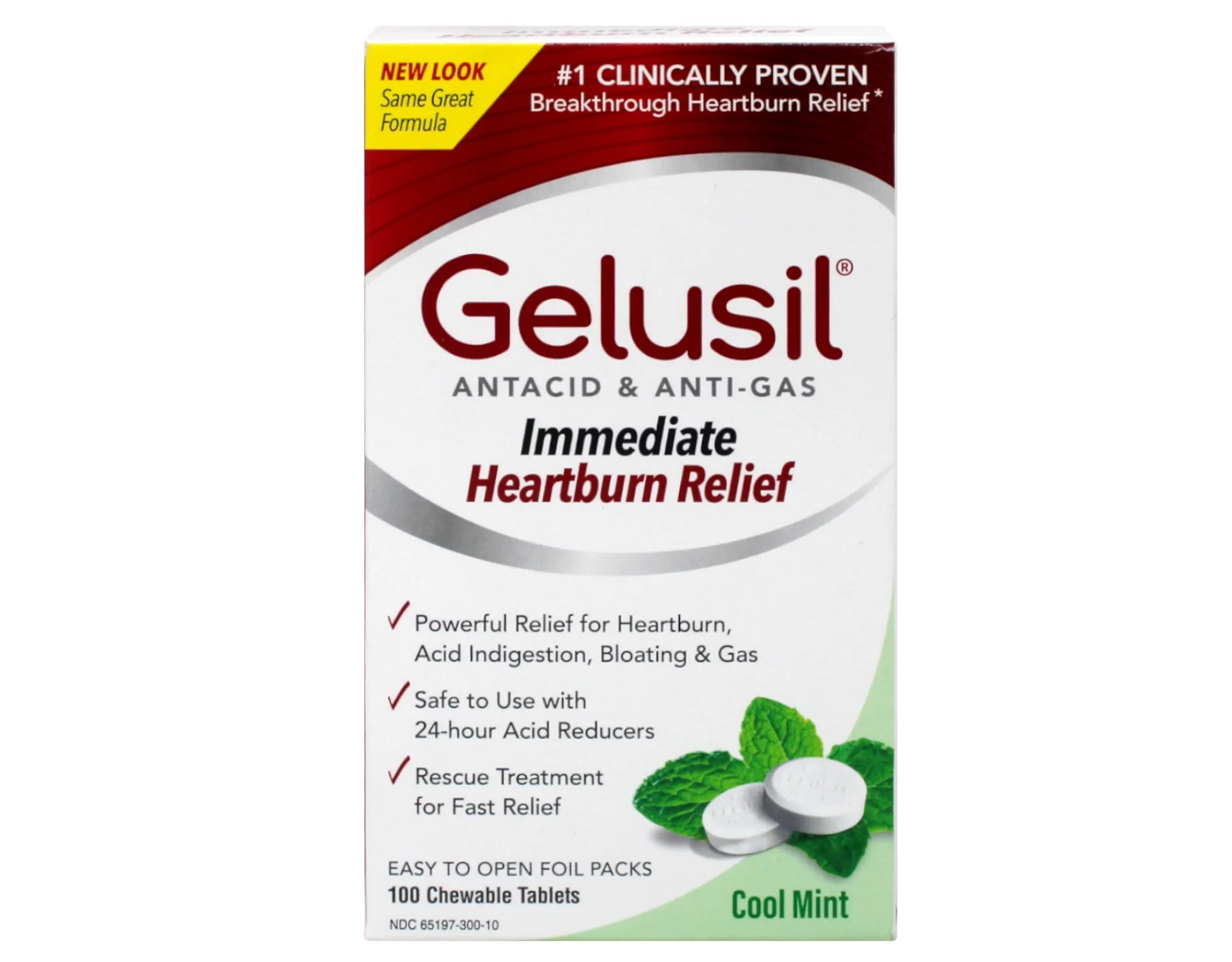 Gelusil Antacid/Anti-Gas Tablets Cool Mint, 100 Tablets (6 Pack) C829871
