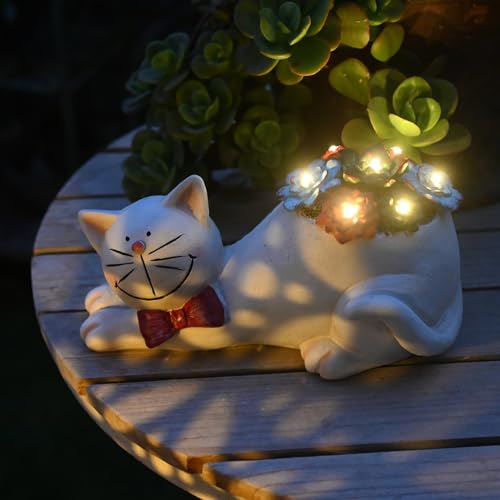 Cat Statue Solar Light Garden Decor Gray k7m