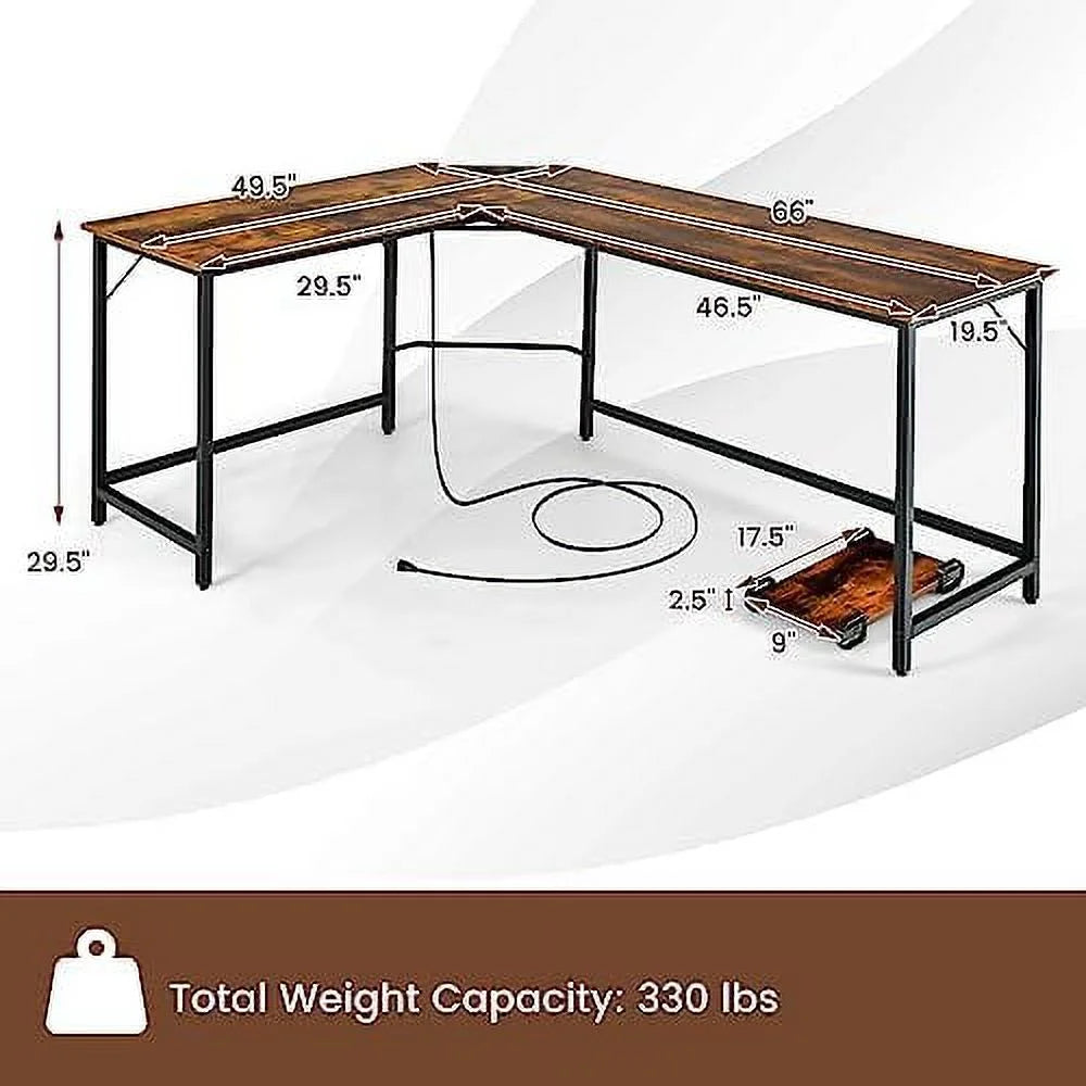 HJZBNONE L-Shaped Desk with CPU Stand 66 Inch Wooden Corner Desk Black B280