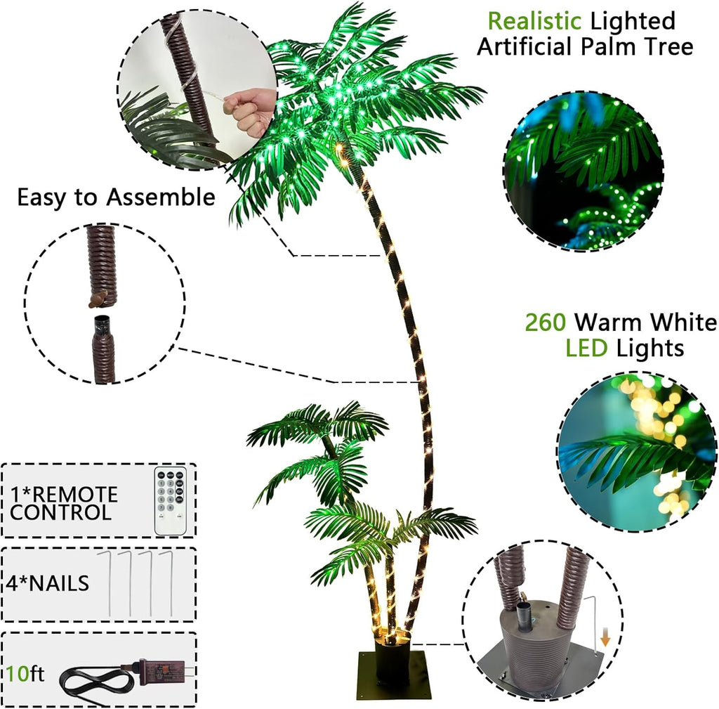 Lighted Palm Trees for Patio with 260 LED Three Trunks Outdoor Decor a7
