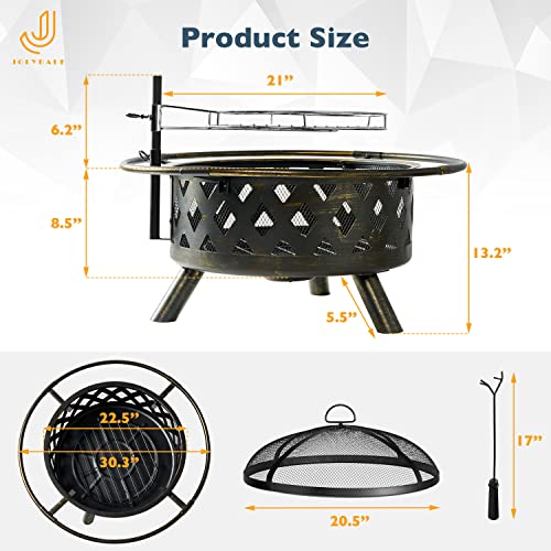 Outdoor Wood Burning Fire Pit with Spark Screen Doors a7