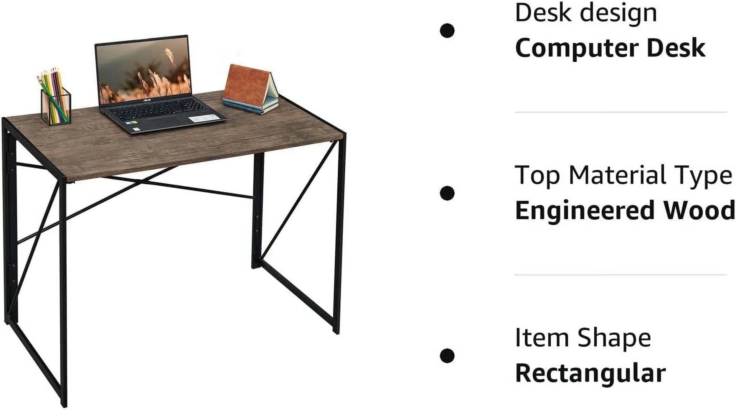 Coavas Folding Desk 39.4 inch Writing Computer Desk for Home Office Brown V502302