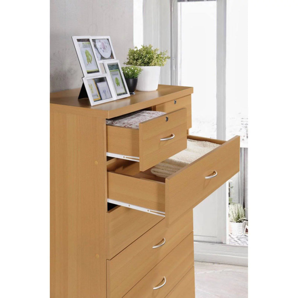Hodedah 7 Drawer Wooden Dresser Chest with 2 Top Locks, Cherry K8270