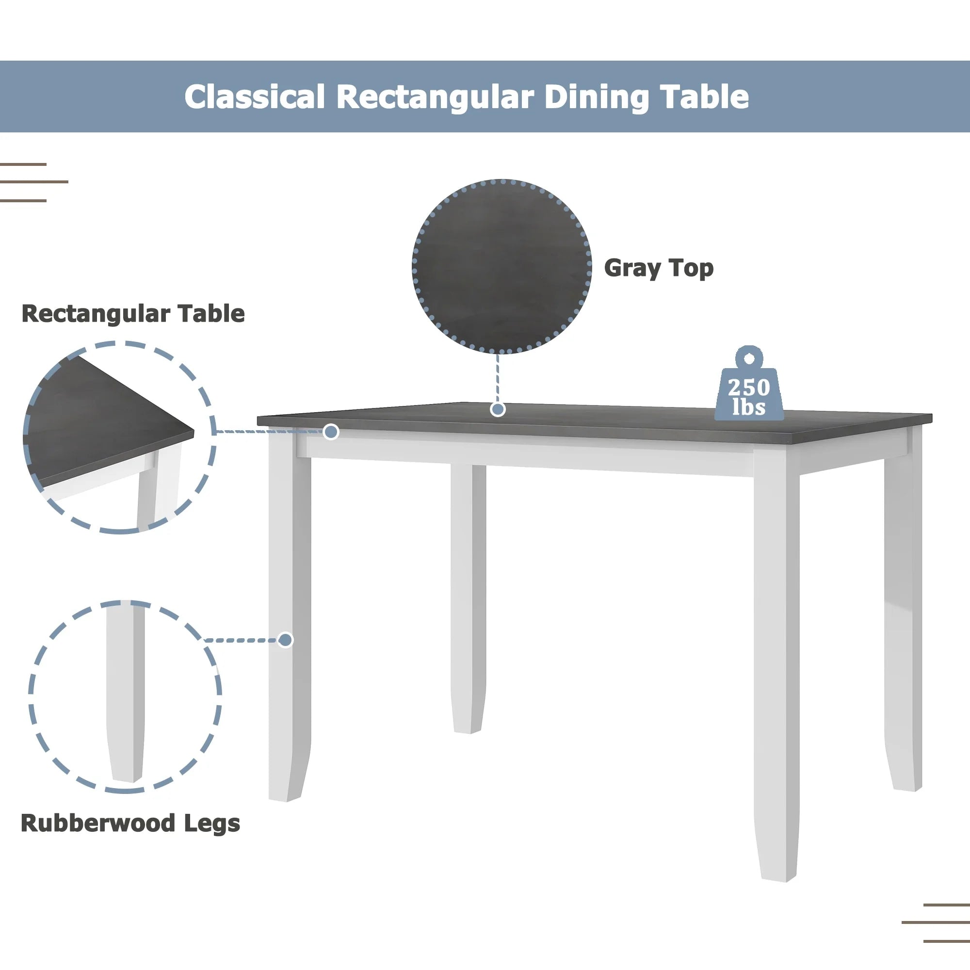 Modern Minimalist 5-Piece Wood Dining Table Set with 4 Chairs, Grey O462