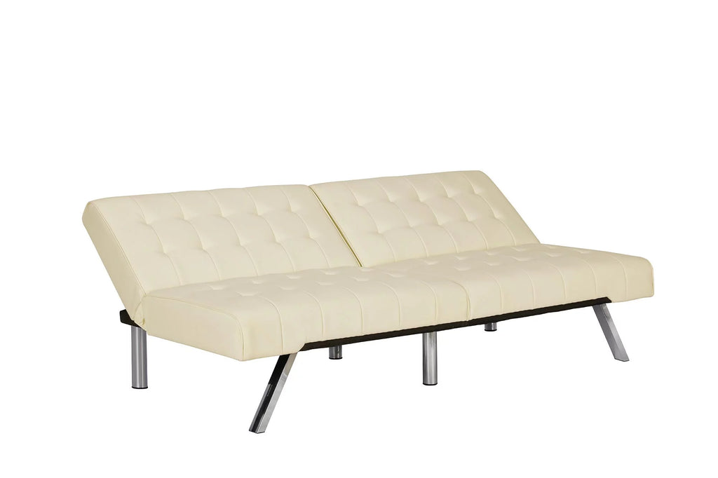 DHP Emily Sectional Futon Sofa Bed with Convertible Chaise, Vanilla Faux Leather R97216