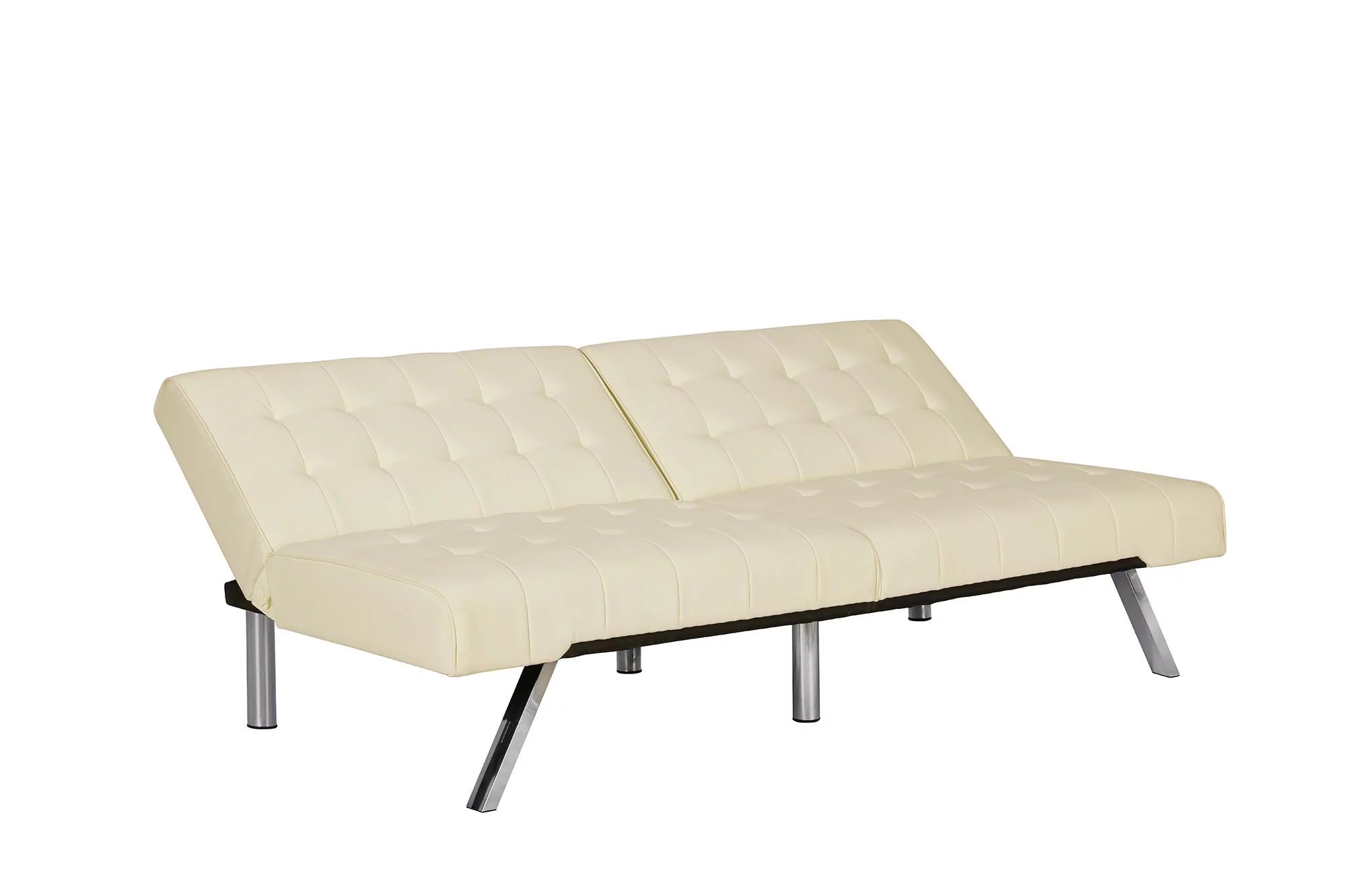 DHP Emily Sectional Futon Sofa Bed with Convertible Chaise, Vanilla Faux Leather R97216